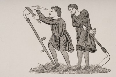 Serfs Labouring in the Fields with Scythes, after a Miniature in a 12th Century Manuscript, from 